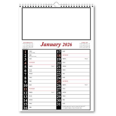 Wire Bound Memo Calendar - Red and Black