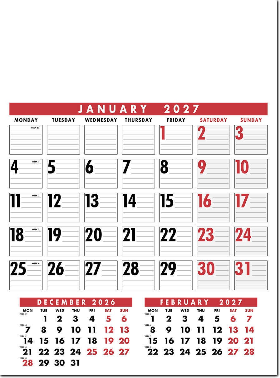 Large Wire Bound Calendar - Red and Black