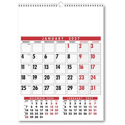 Large Wire Bound Calendar - Red and Black