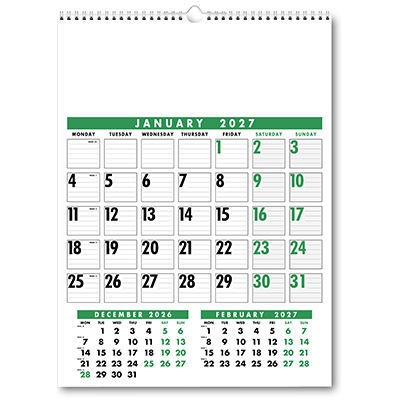 Large Wire Bound Calendar - Green and Black