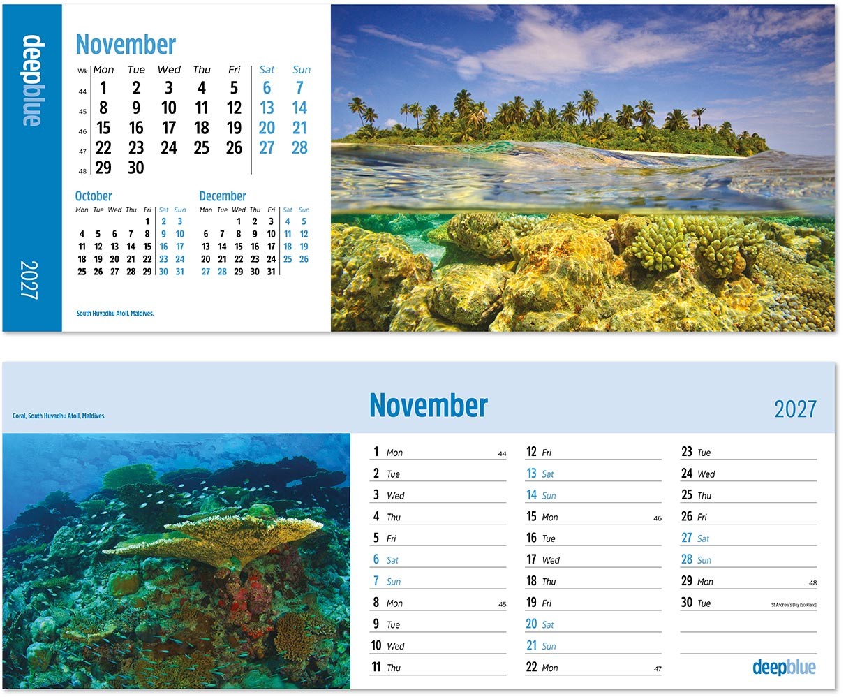 Deep Blue Premium Lined Easel Desk Calendar