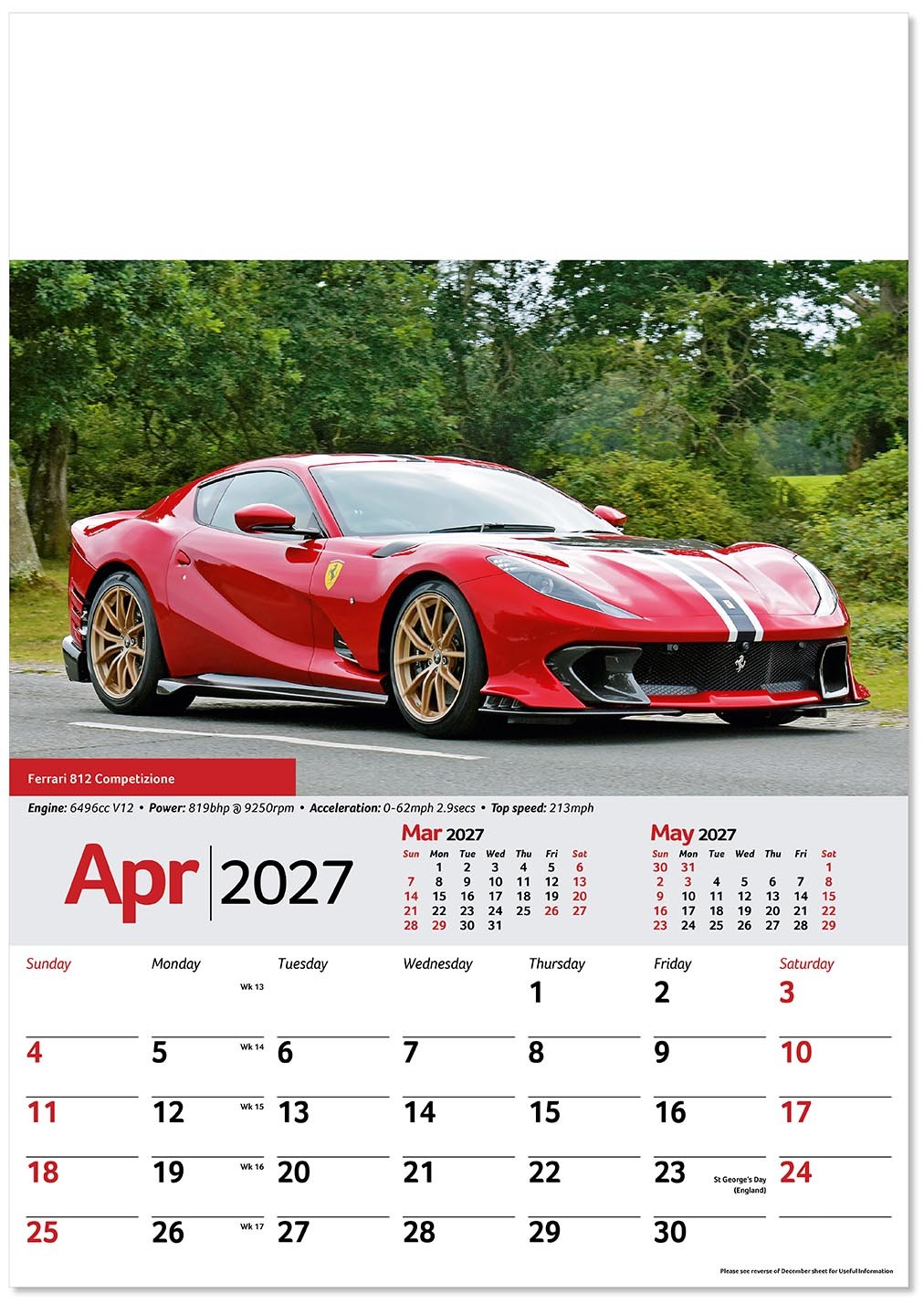 Performance Cars Wall Calendar