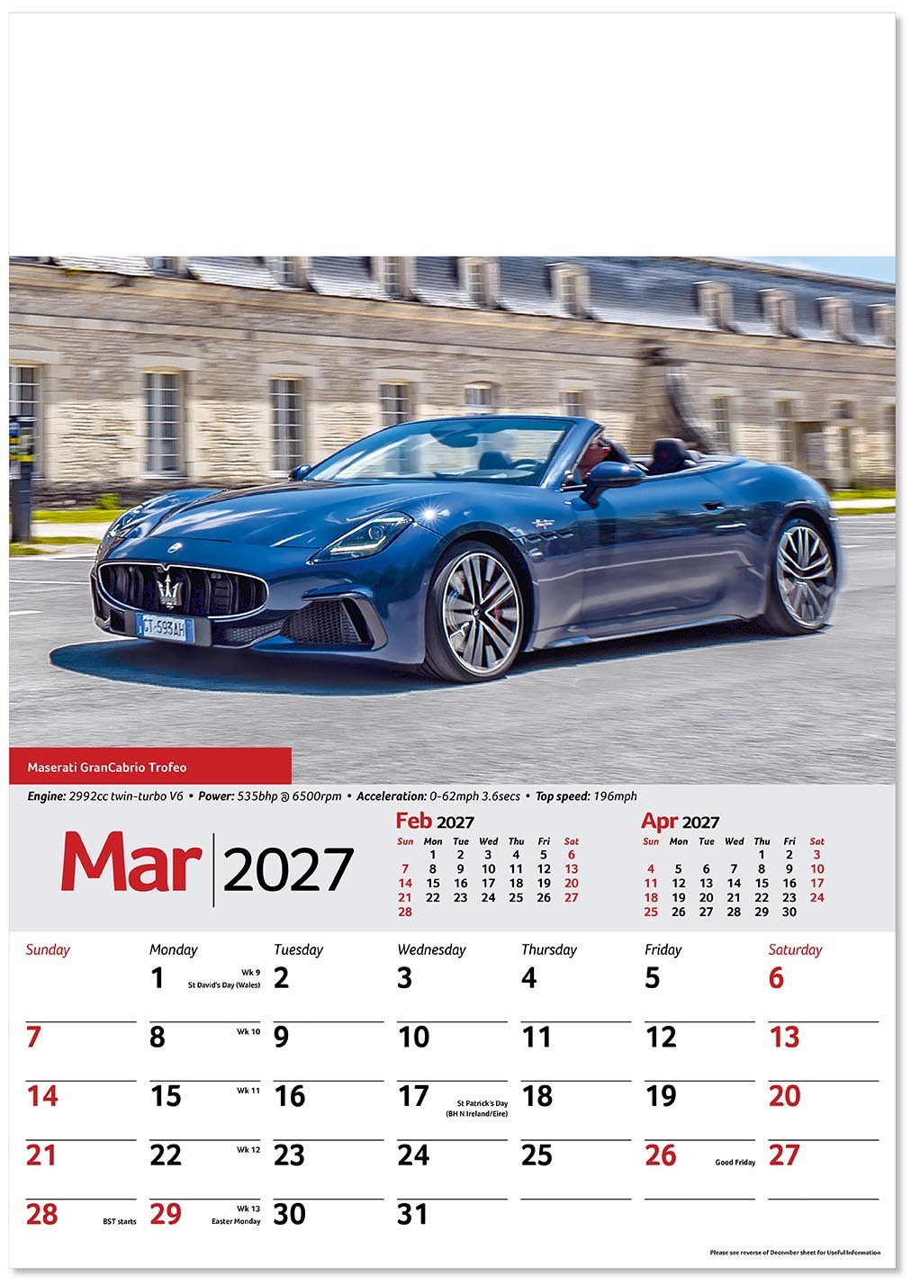 Performance Cars Wall Calendar